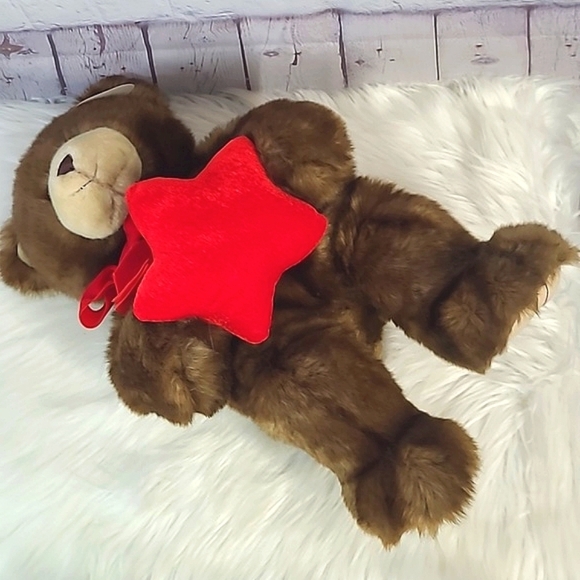 GUND 19" Classic Brown Teddy Bear Red Ribbon & Star Plush Stuffed Animal Toy - Picture 8 of 13